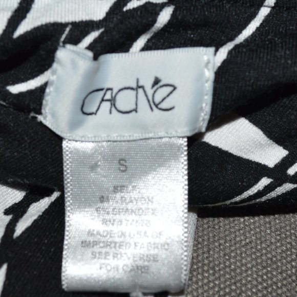 Cache S Black White Strapless Dress Leaf Pattern - Picture 4 of 6